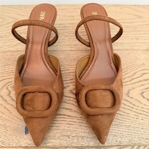 Zara Women's Tan Suede Heels